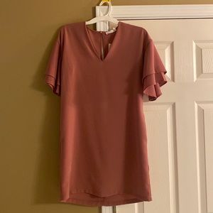 Pink, v-neck dress with pockets